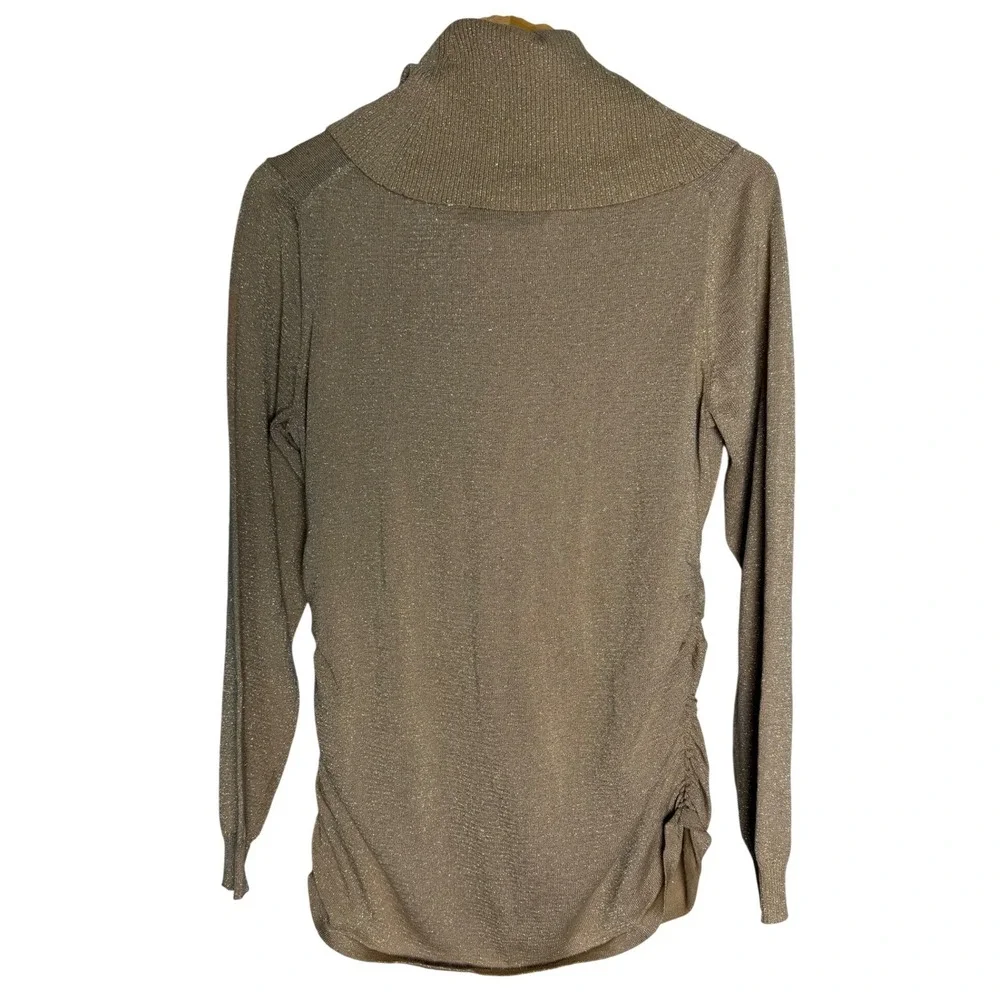 Michael Kors Sweater Womens L Cowl Neck Gold Metallic Side Ruched Zip EUC